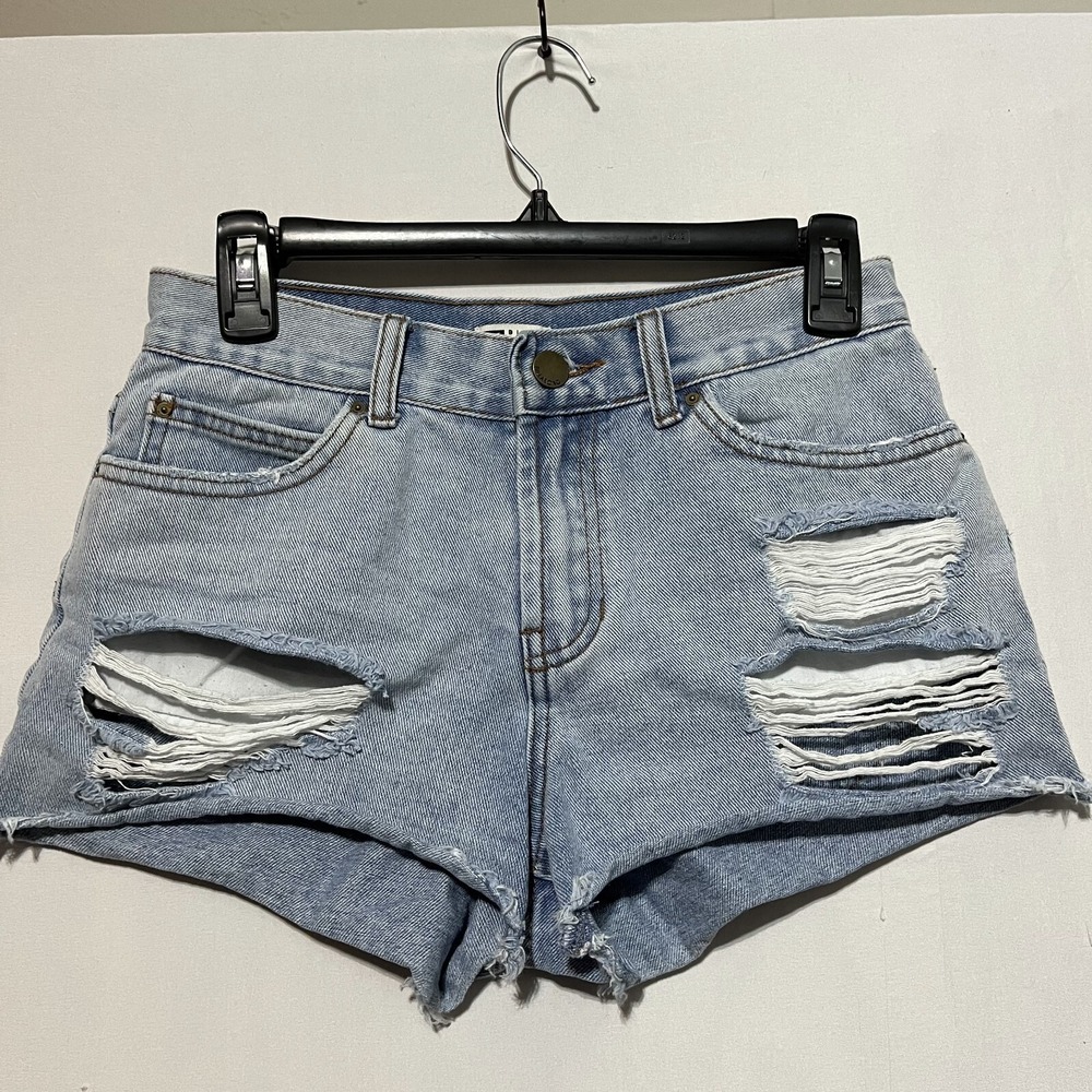 Billabong Cut Off Shorts Women 25 Blue Denim Mid-Rise Pockets Distressed Zip Fly